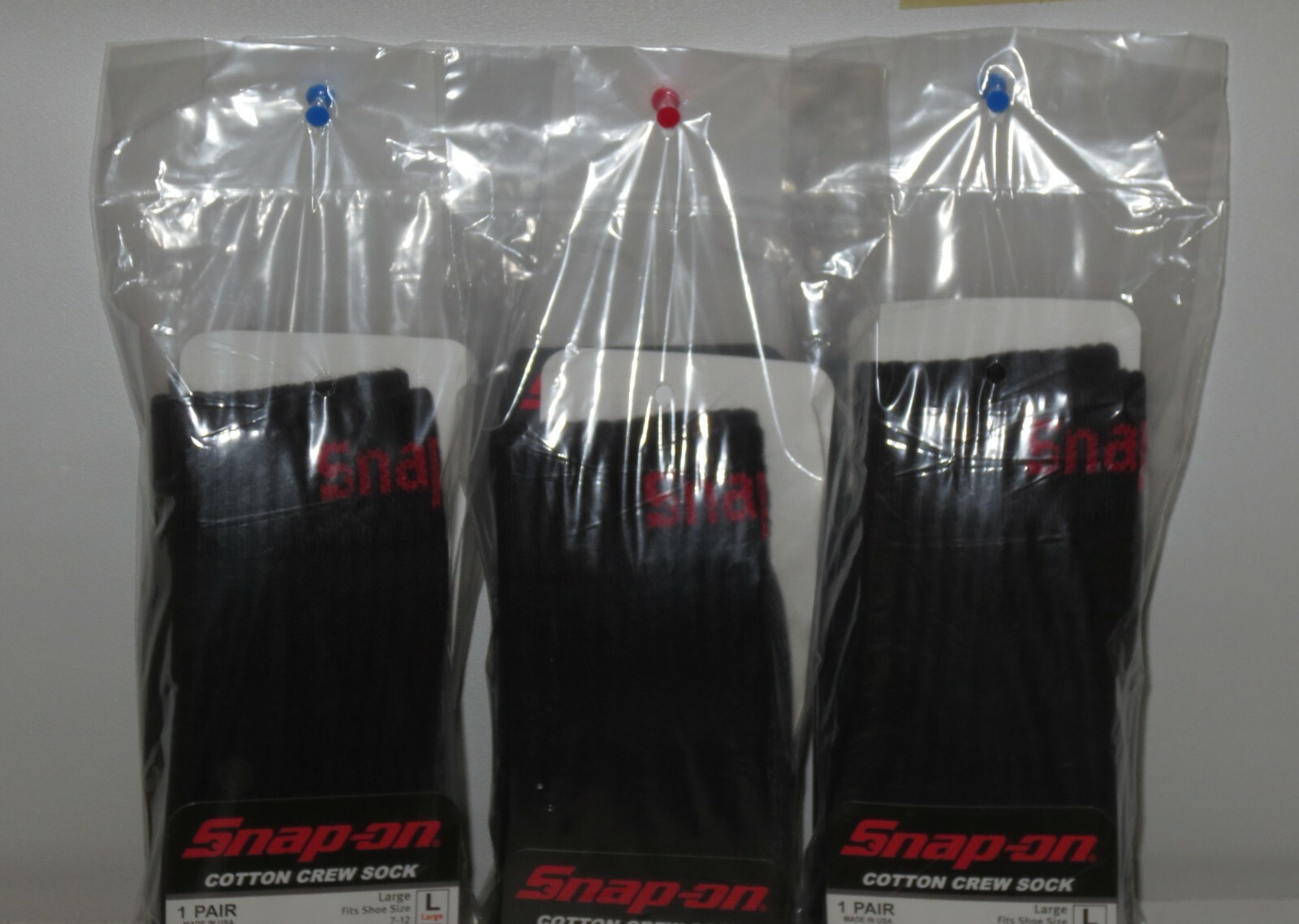 12 Snap-On CREW Socks BLACK LARGE ~ FREE SHIPPING ~ MADE IN USA 12 PAIRS *NEW*