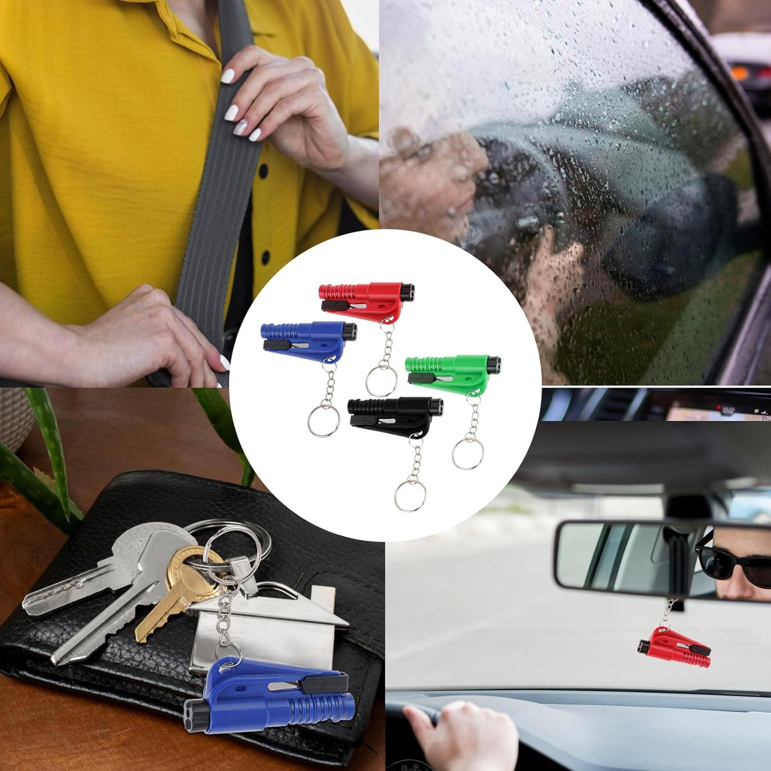 4 PCS Window Breaker Seatbelt Cutter, Seatbelt Cutter and Glass Breaker & Surviv