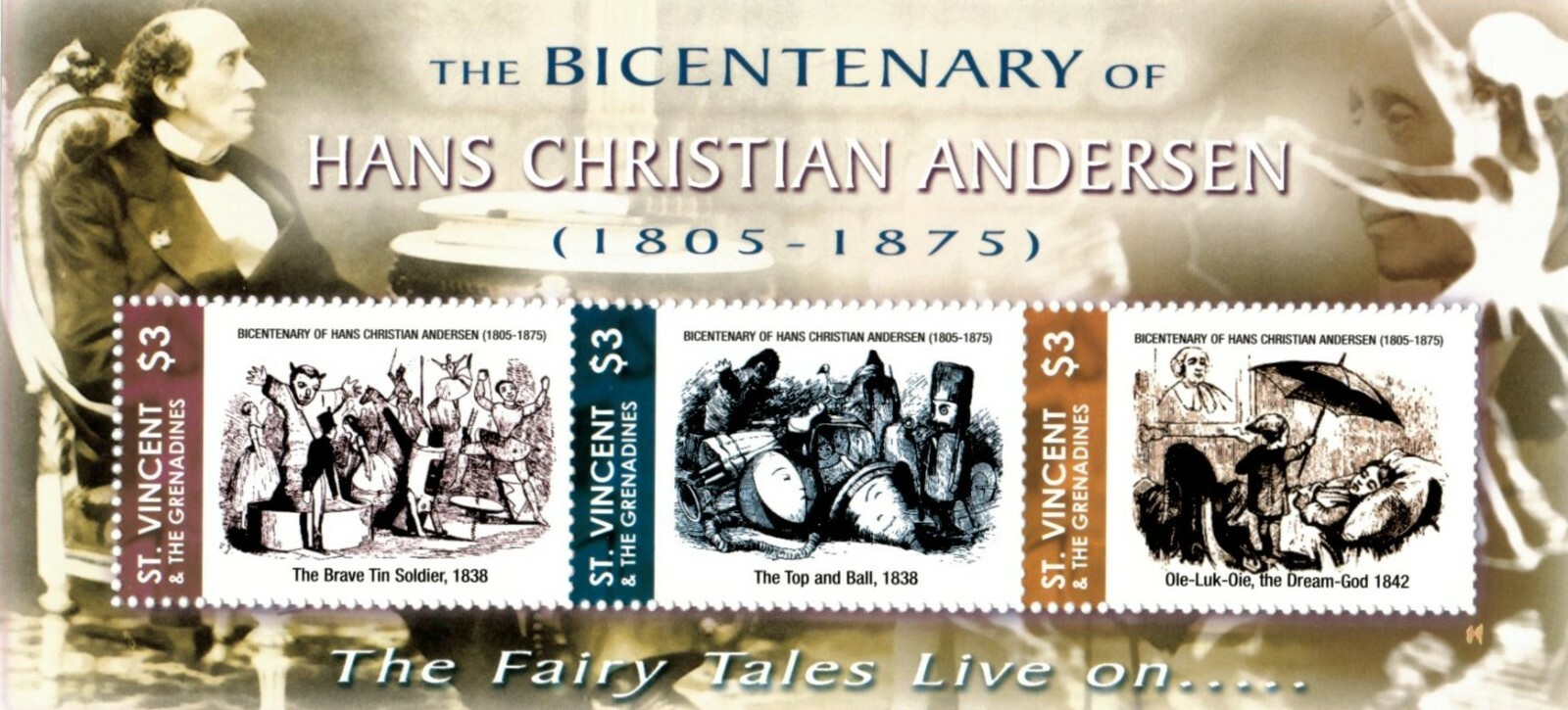 St. Vincent 2005 - SC# 3469 Hans Christian Andersen Fairy Tales - Sheet of 3 MNH