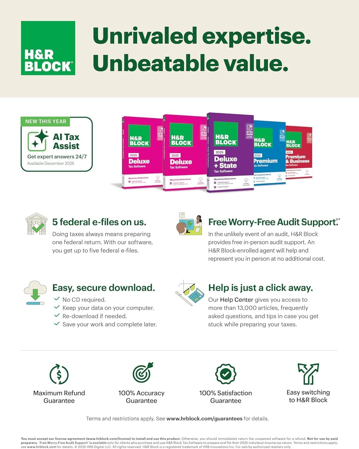 H&R Block Deluxe & State 2025 Tax Software 5 Fed E-file(Sent By eBay Chat)PC/MAC
