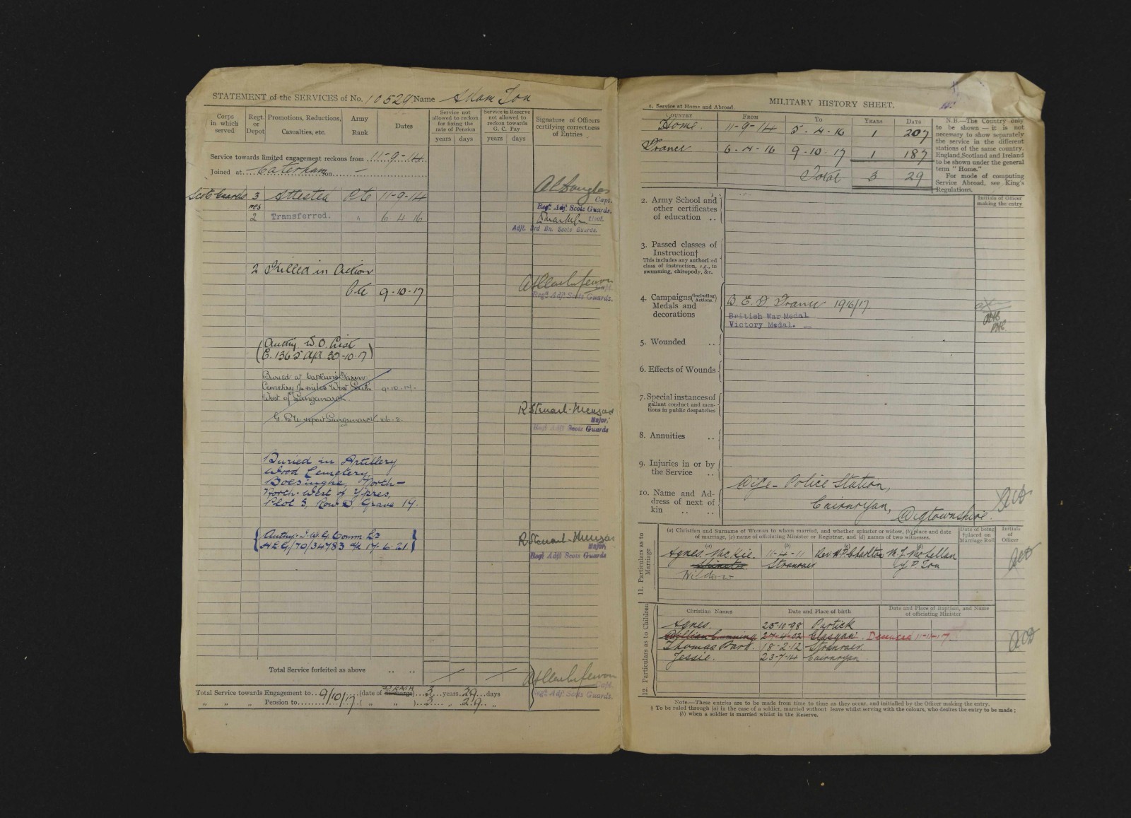 Scots Guards PIPER Killed in Action 1917 Police Constable Stranraer WW1 Medals