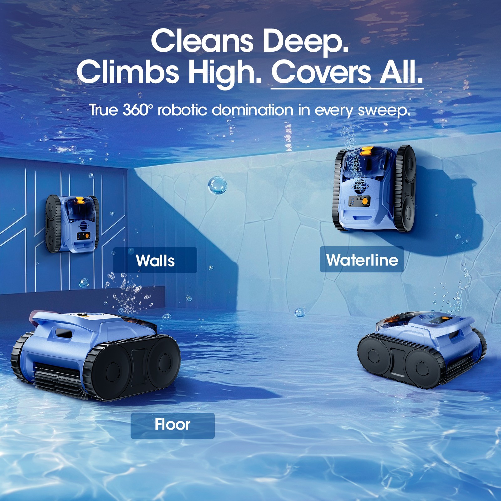 Seauto Cordless Robotic Pool Vacuum Wall Waterline Pool Cleaner with Track Drive