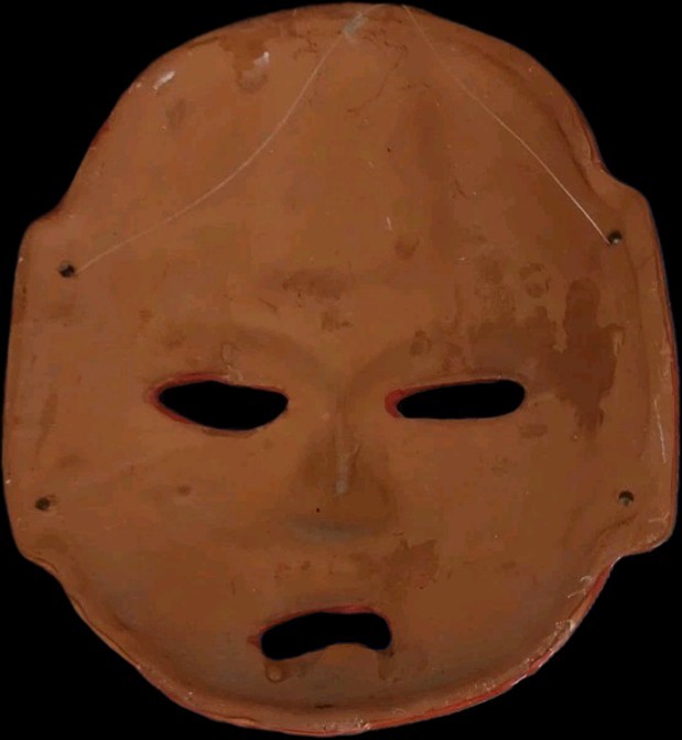 Rare Vintage Mexican Hand Painted Terracotta Mask Folk Art Wall Decor 8"