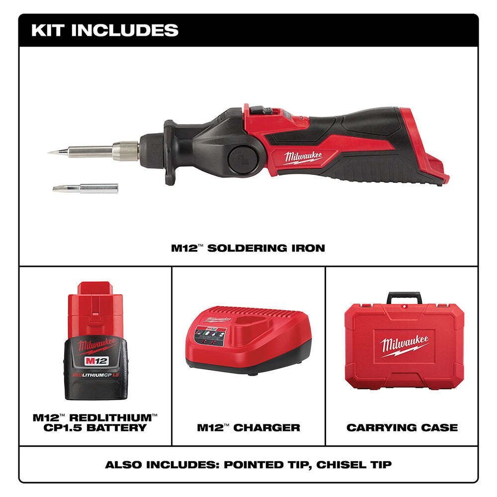 Milwaukee 2488-21 M12 12V Cordless Pivoting Head Soldering Iron Kit