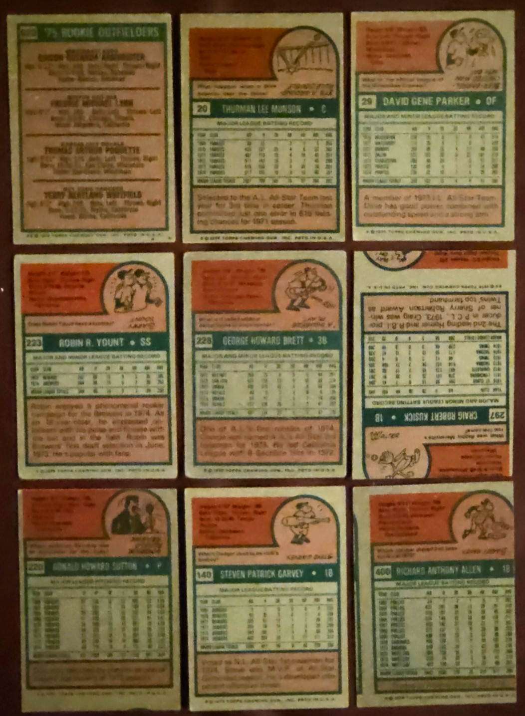 1975 Topps HOF Lot (9) Brett RC Yount RC Carter RC Lynn RC Munson MORE! L/M Gr