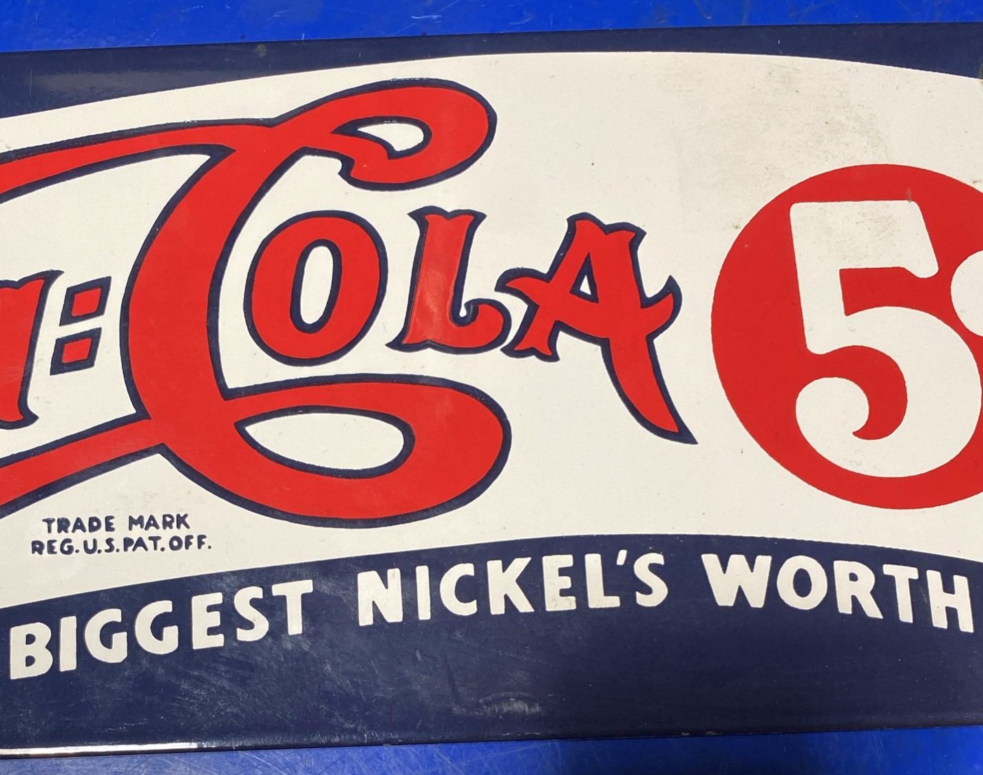 VINTAGE - 1927 - PEPSI COLA 5 CENT PORCELAIN SIGN 18" BY 6" Original Sign