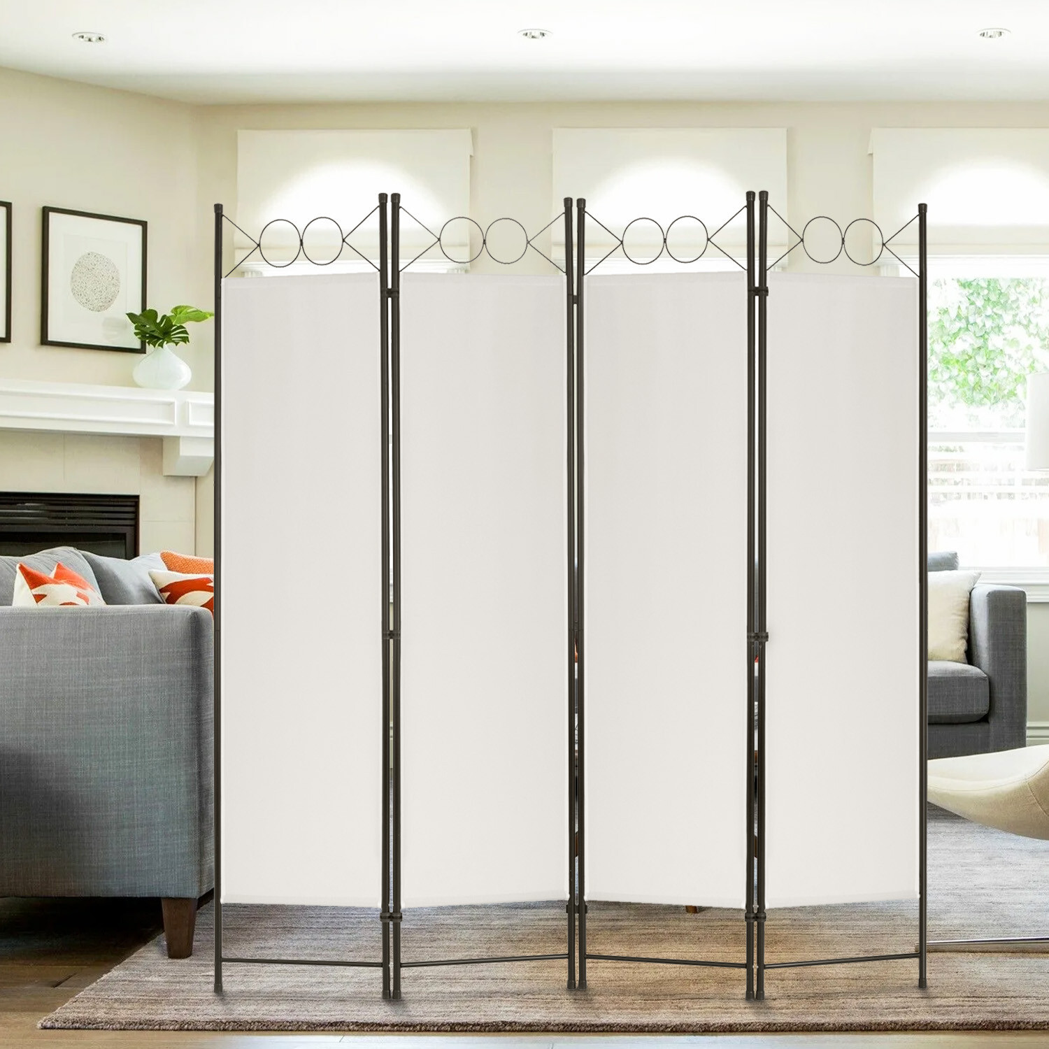 4 Panel Room Divider 6FT Steel Frame Screen Folding Privacy Divider Freestanding