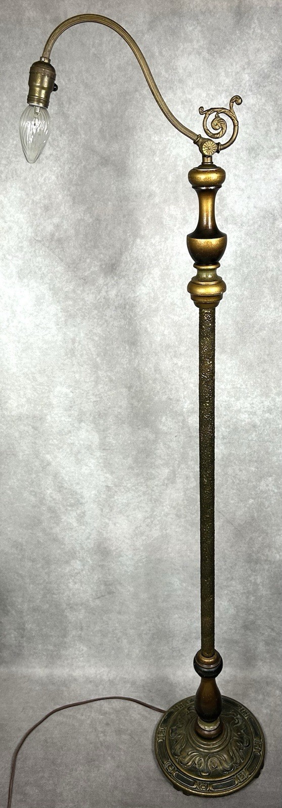 Antique Art Deco Floor Lamp Bridge Arm Unique Painted Wood Column Cast Iron 5 Ft