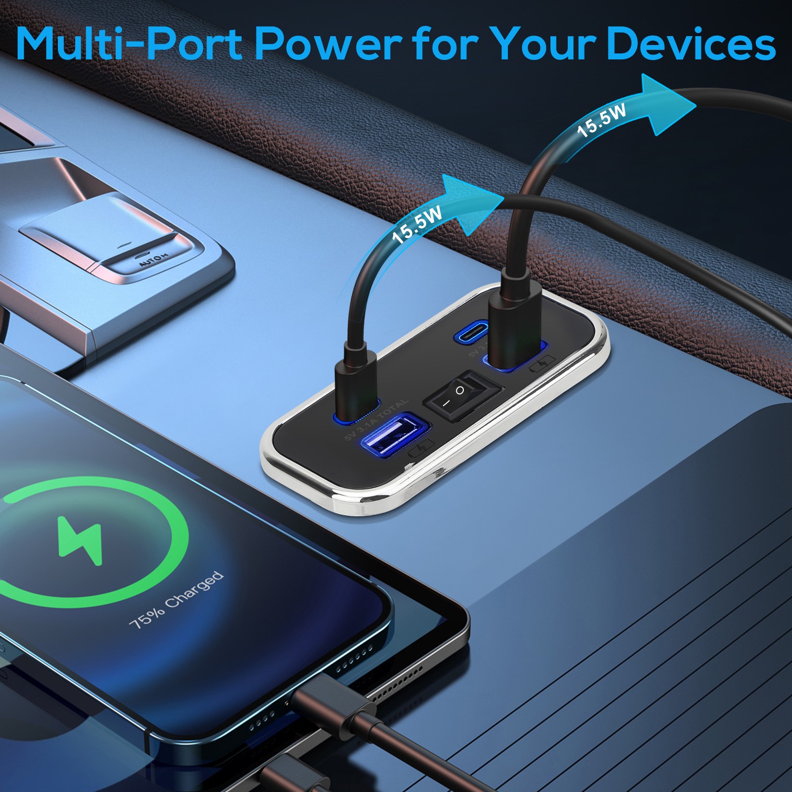 2pcs RV USB Outlet Dual USB A & USB C Ports Car Charger Socket Panel Boat Marine