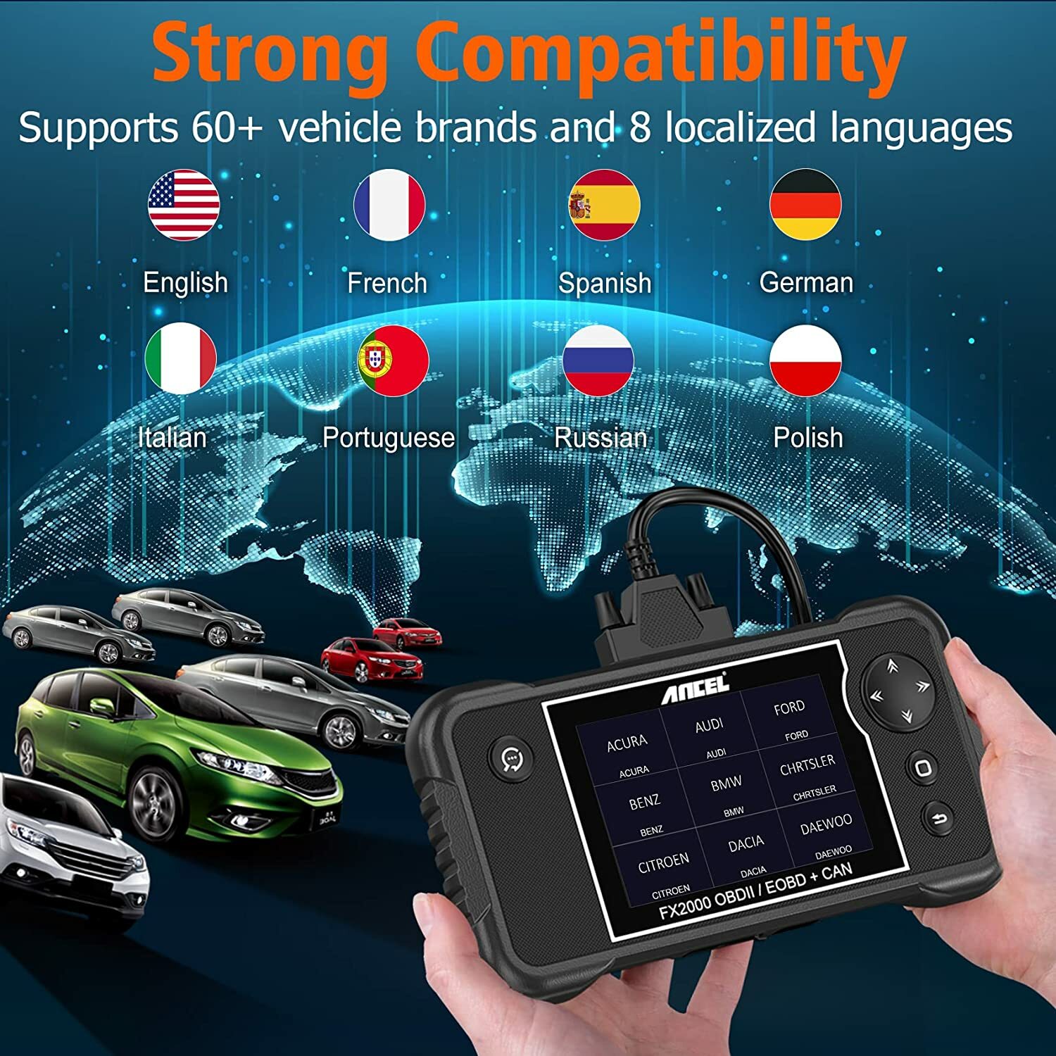 FX2000 OBD2 Scanner Code Reader for Engine Transmission ABS SRS