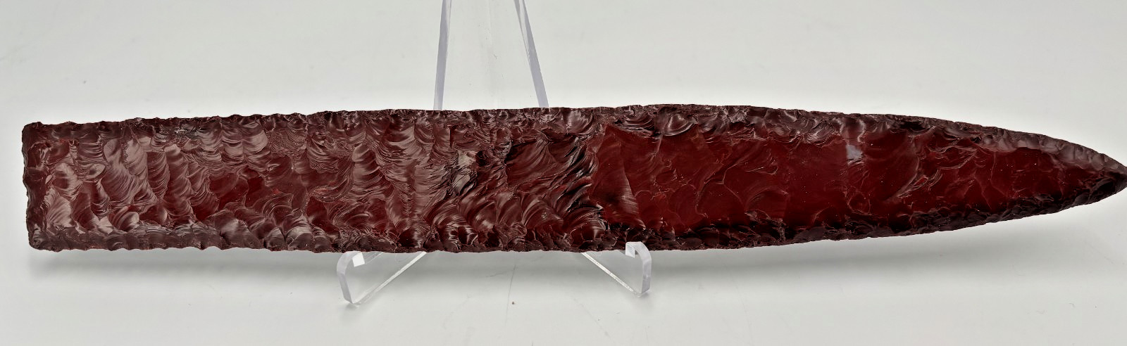 Modern Hand Knapped 11" Red Mahogany Obsidian Spear Point Dagger Tool