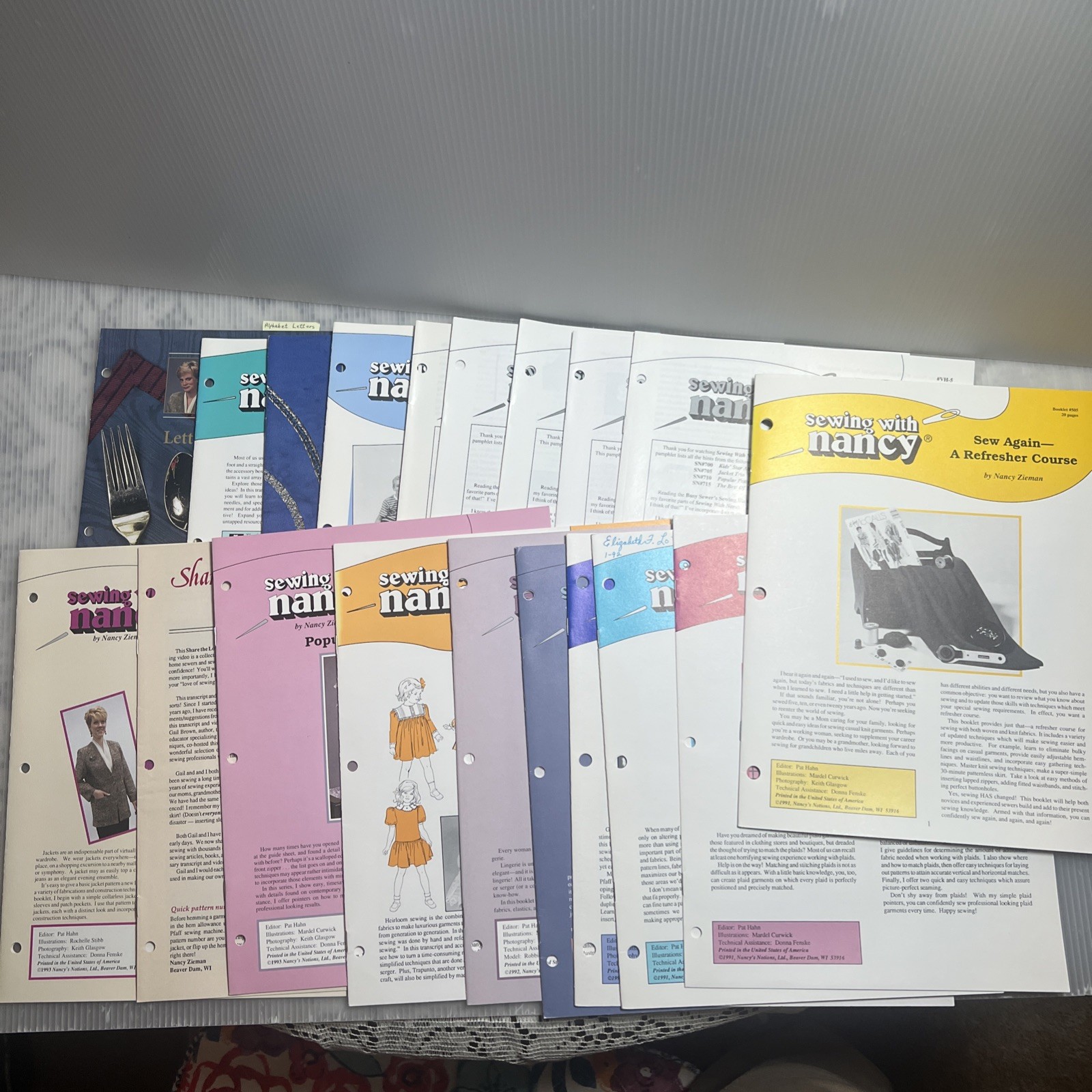 Sewing With Nancy Lot Of 19 Booklets, Pamphlets, And Transcripts 1990’s