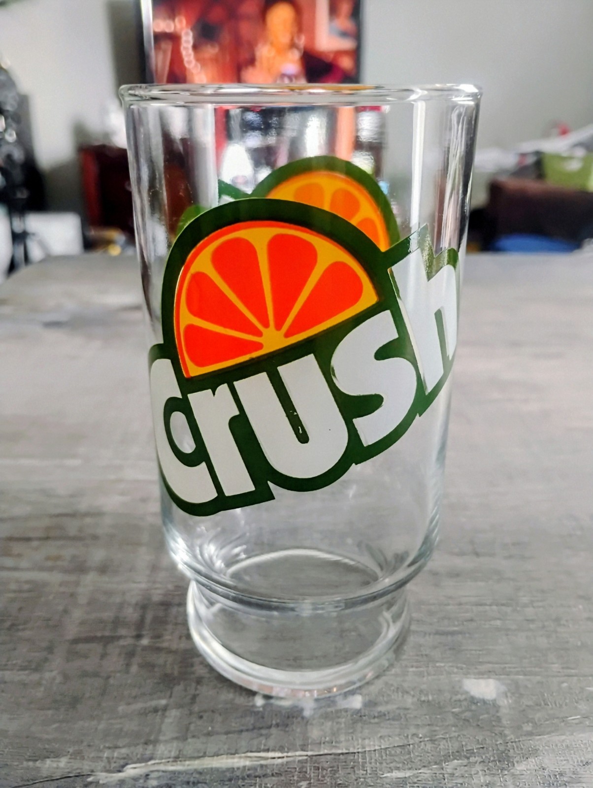 Vintage Orange Crush Drinking Glass * Retro Logo * Footed Pedestal Base