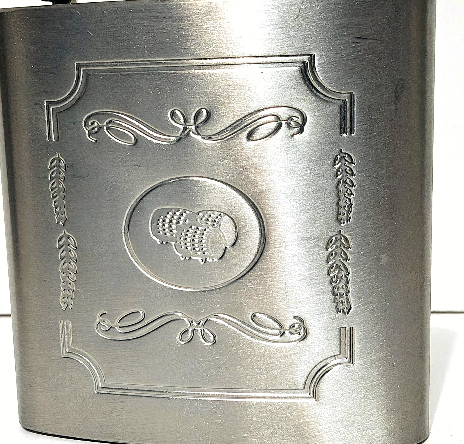 6-ounce Flask - Engraved Barrels Design - Stainless Steel - No Leak Attached Cap