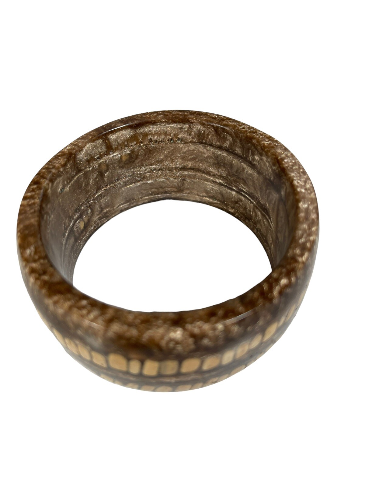 Wood or Cork in Resin Metal Flake Cuff Bracelet Pre-Owned