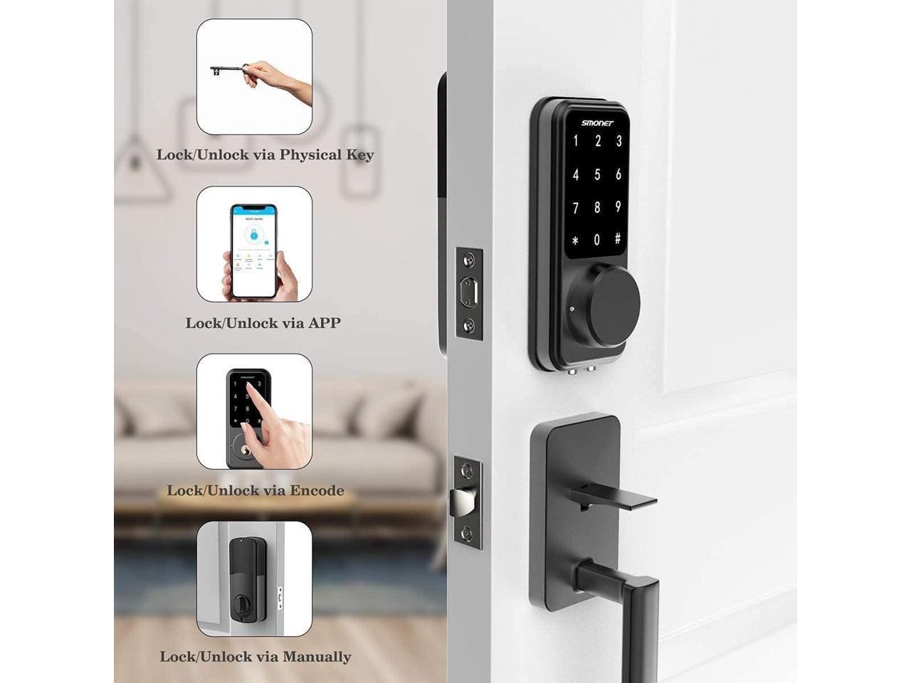 SMONET Smart Front Door Lock Set with Handle Keyless Entry Digital Touchscreen