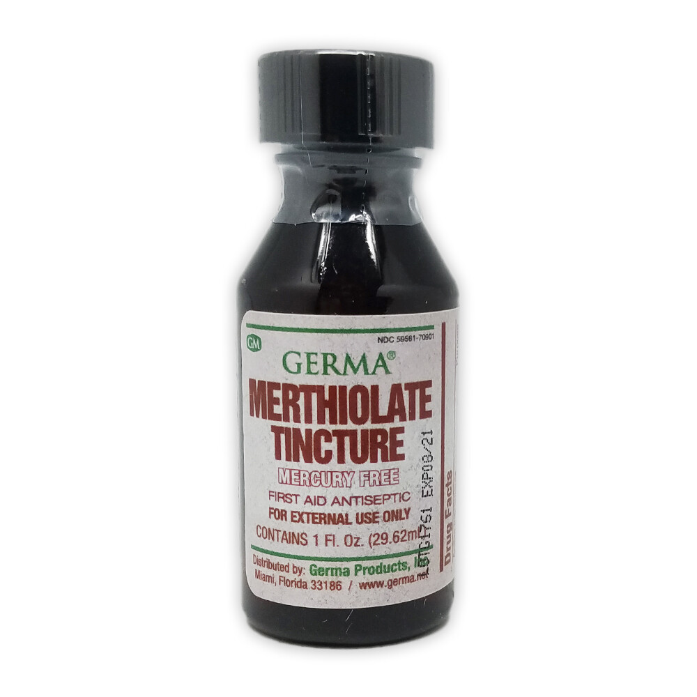 Germa Merthiolate Tincture. Antiseptic for Minor Injuries. 1 Oz. Red. Pack of 3