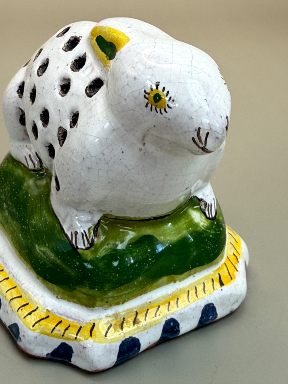 From Portugal Vintage Ceramic Pomander Potpourri White Bunny Rabbit signed H. J.