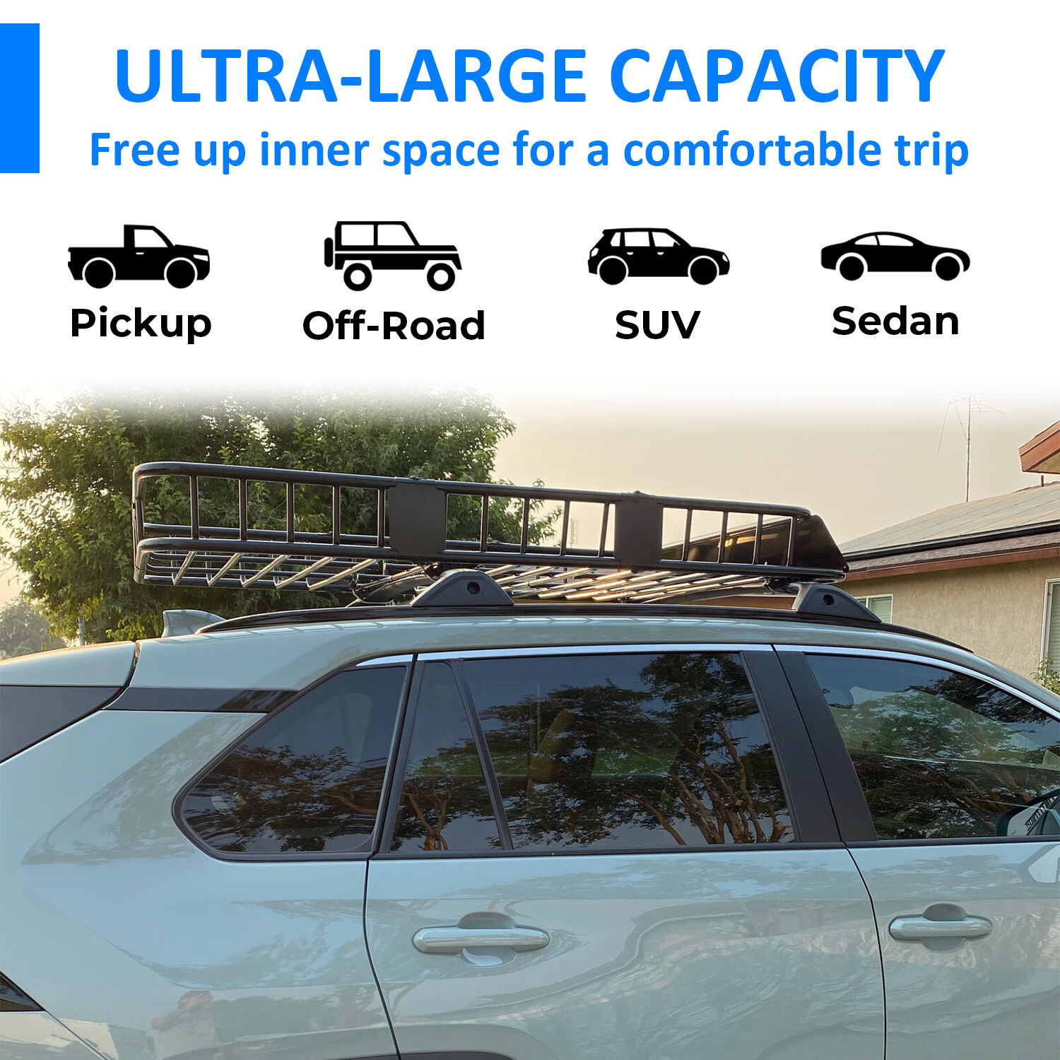 67" Roof Rack Cargo Top Luggage Holder Carrier Basket with Extension Travel NEW