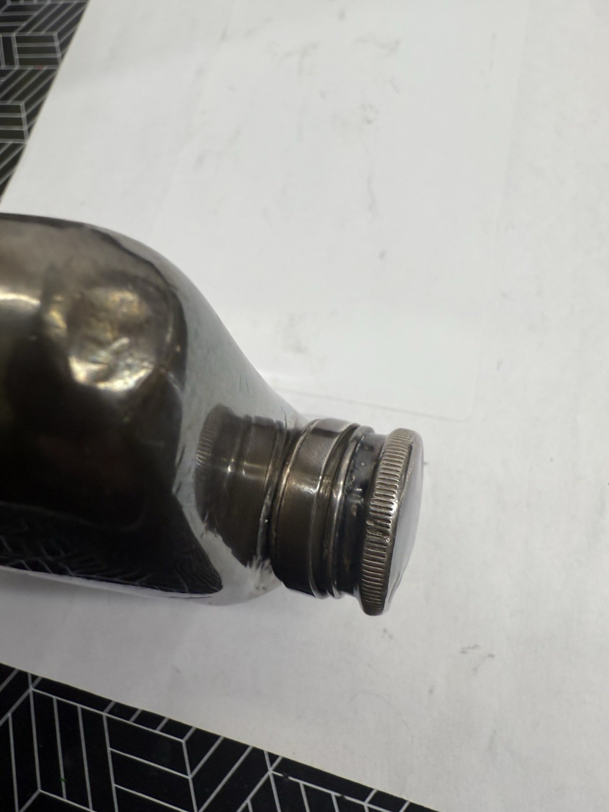 Dented / Damaged MERIDEN B SILVER PLATE Whiskey Flask - Golf Monogram