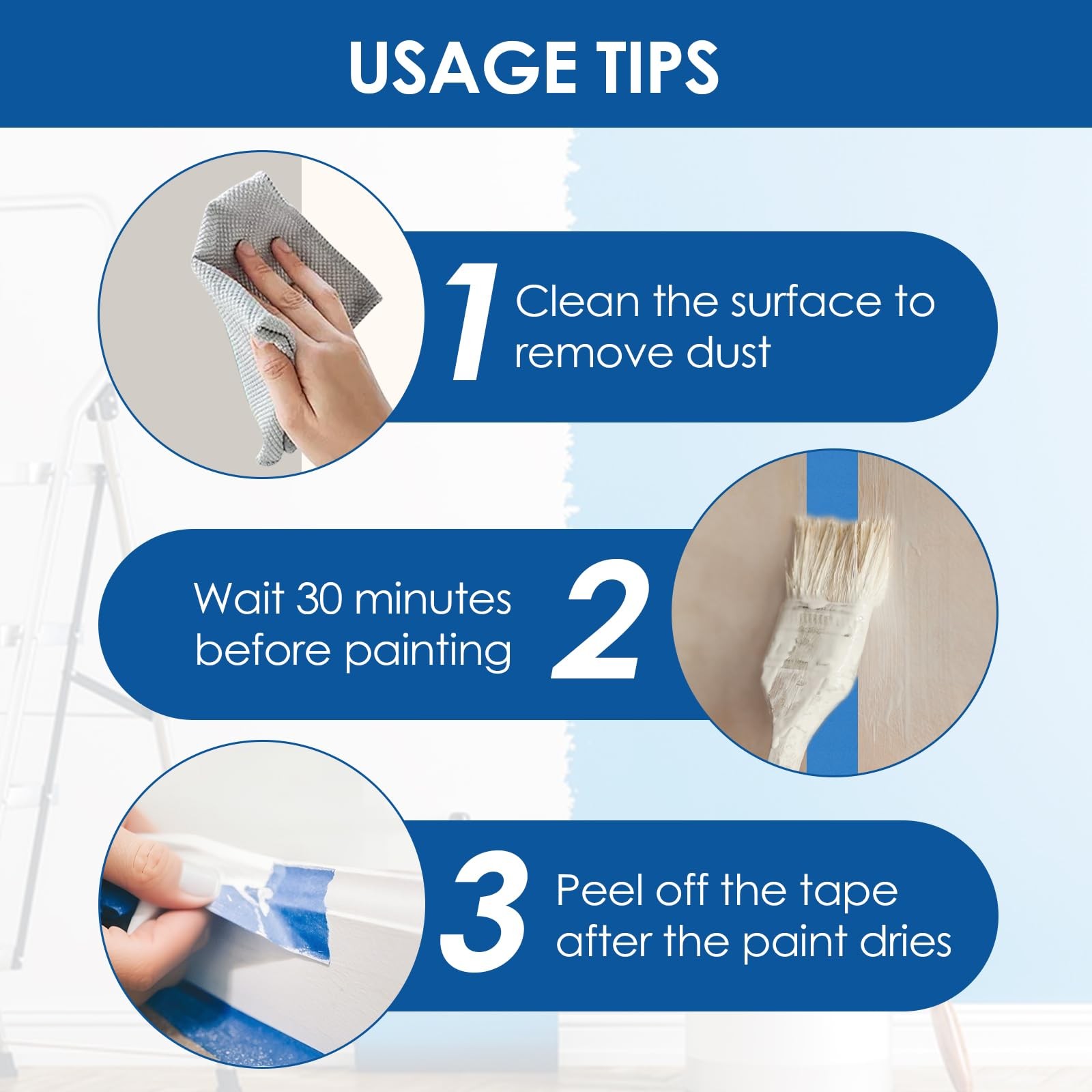 Blue Painters Tape 1 Inch Wide 48 Rolls Bulk, Paint Heat Resistant