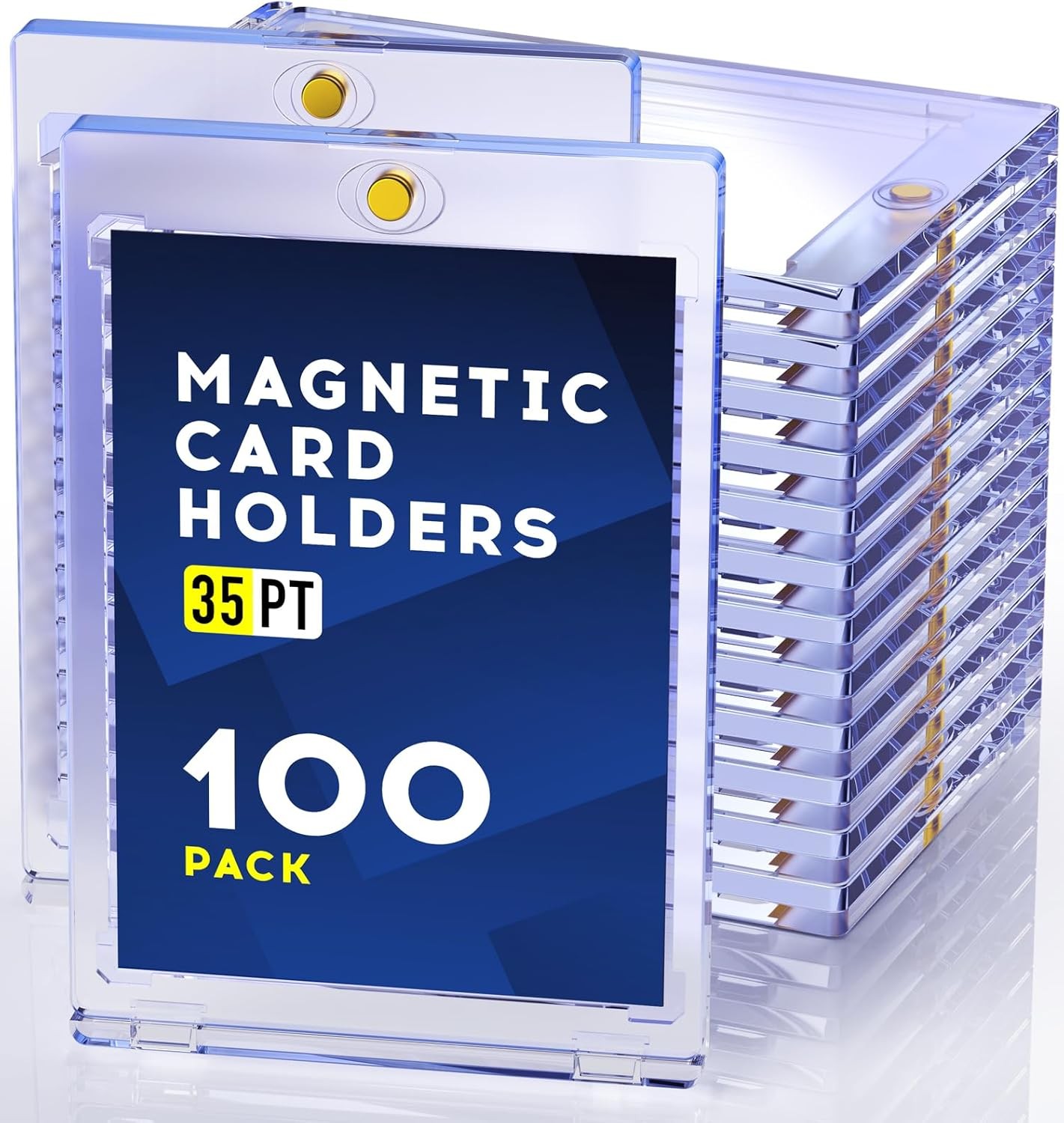 100-Pack Magnetic Trading Sports Card Holders 35pt One-Touch Hard UV Protection