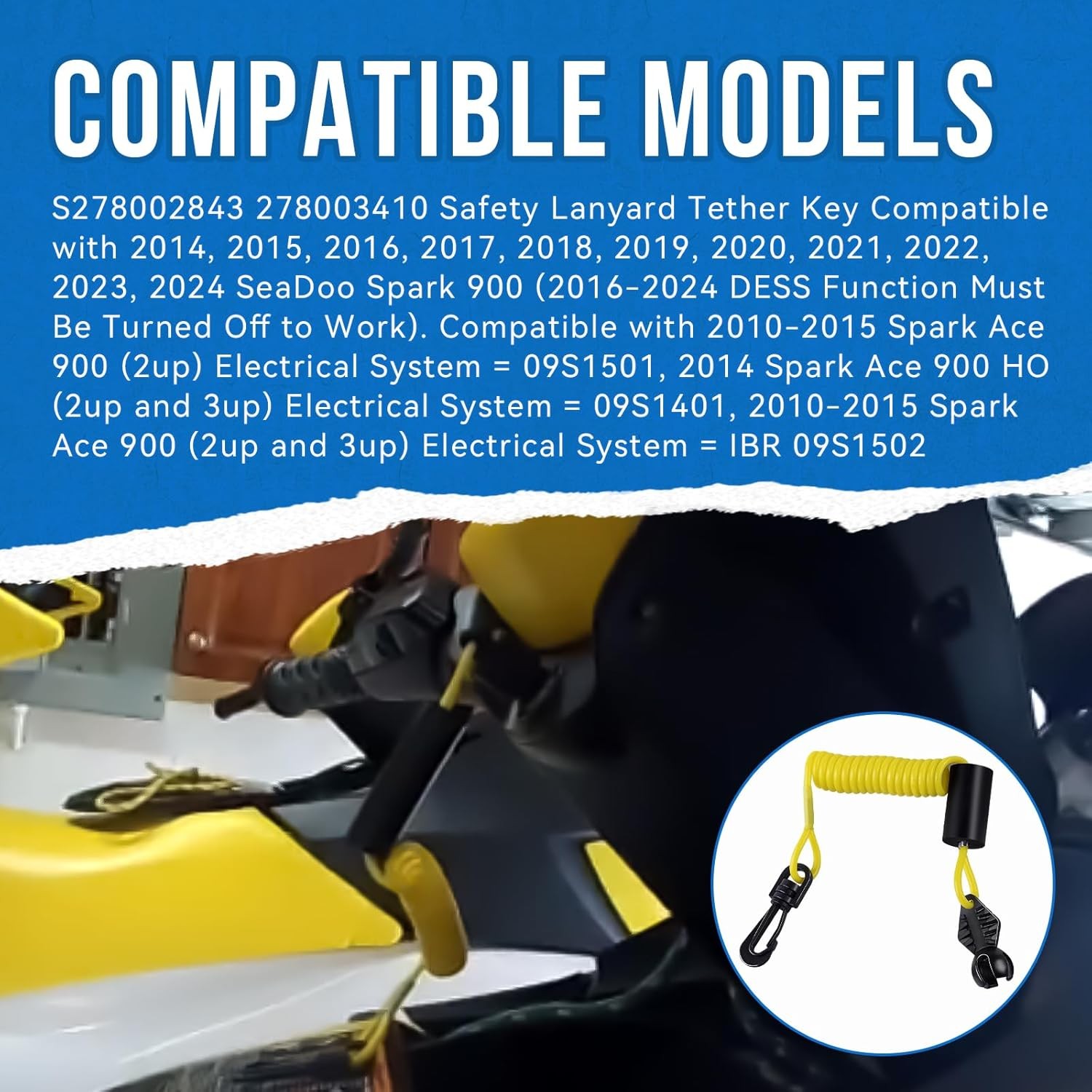 S278002843 278003410 Safety Lanyard Tether Key For 2014-2024 SeaDoo Spark 900