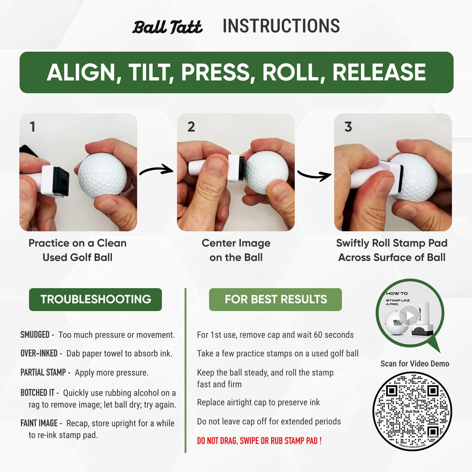 Ball Tatt - S Initial Golf Ball Stamp, Self-Inking w/ Monogram Ball Marker -Blue