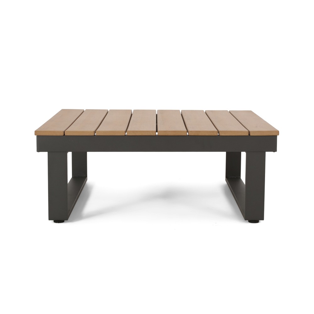 Outdoor Lounge Set: Modern Corner Chair & Acacia Wood Coffee Table w/ Cushions