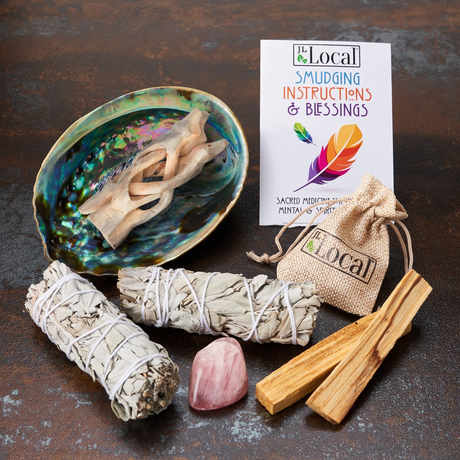 Sage Smudge Kit 2 White Sage Smudge Sticks, Palo Santo, Abalone | Smudging Kit