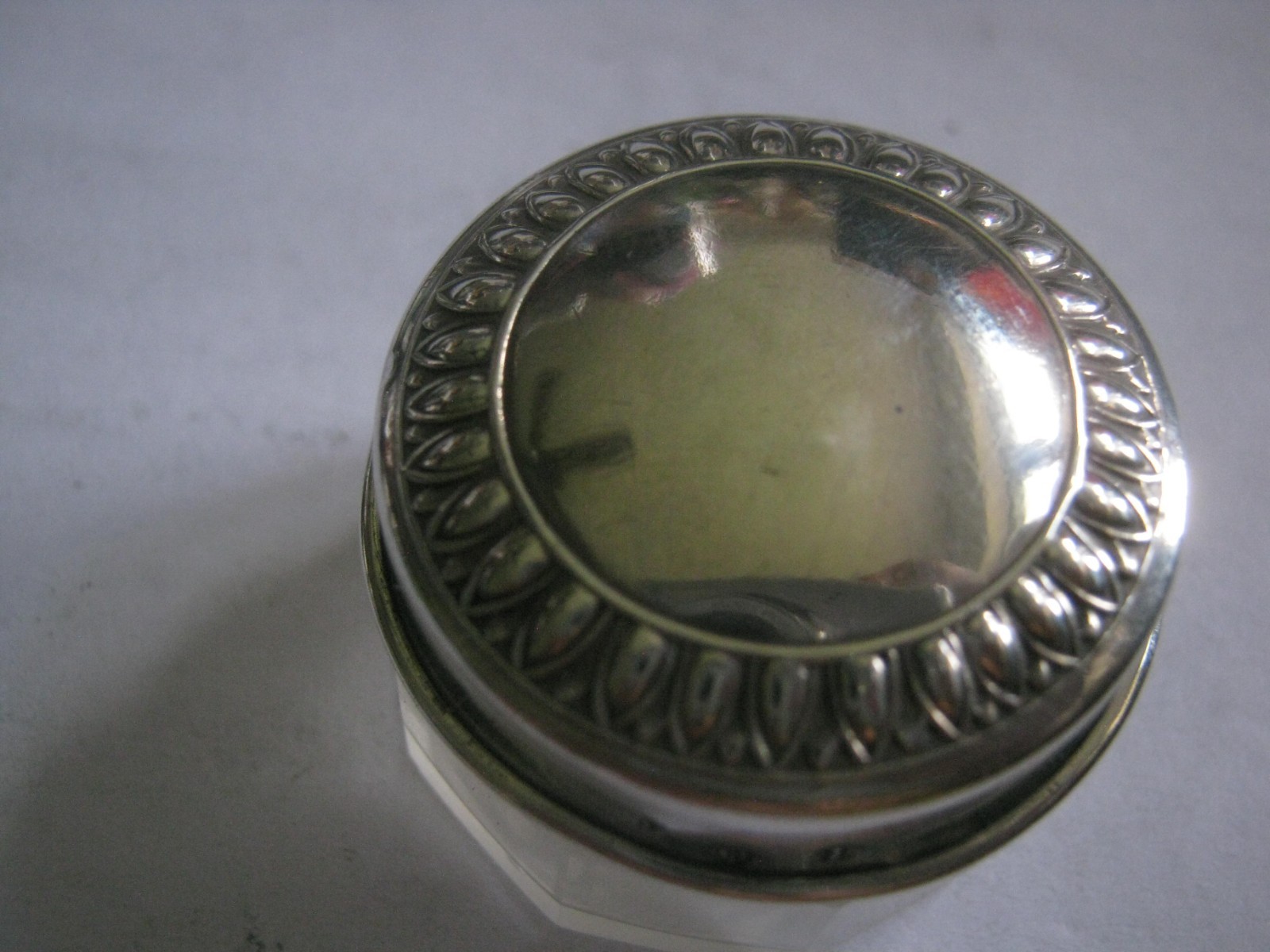 Glass Decagon 1.5" Pill Box w/ 800 Silver Top, German Maker HB Hermann Behrnd