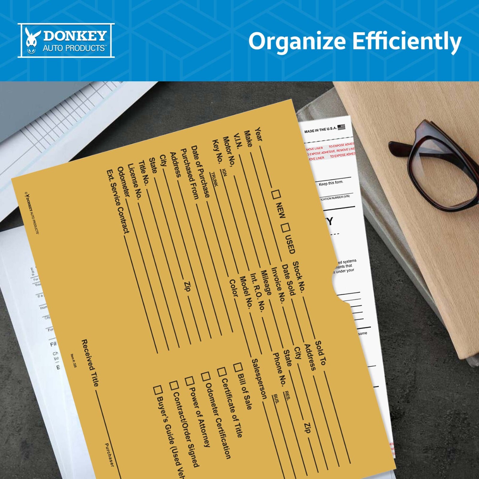 Printed 9x12 Vehicle Deal Jackets Car Dealer Envelopes (100 per pack)