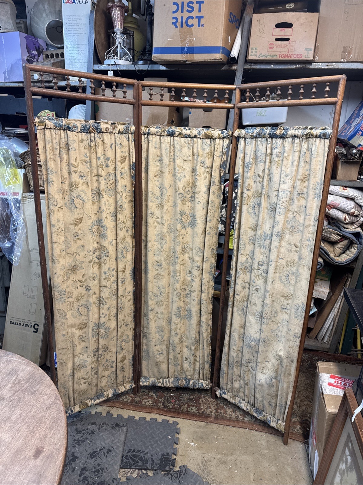 Vtg Bohemian Mid Century Modern Folding 3-Panel Room Divider Screen 65”x48”