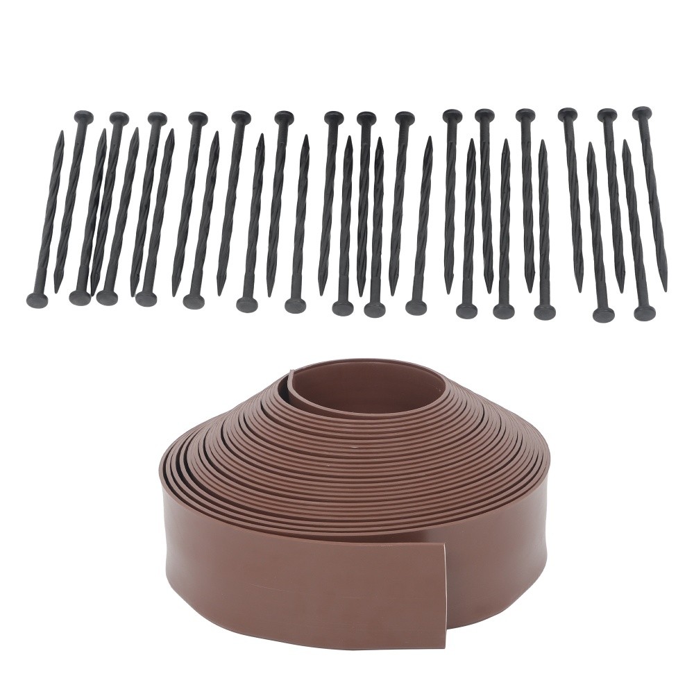 66FT 4” No Dig Lawn Border L-shaped Brown Garden Edging Kit W/ 60 Spike Plastic