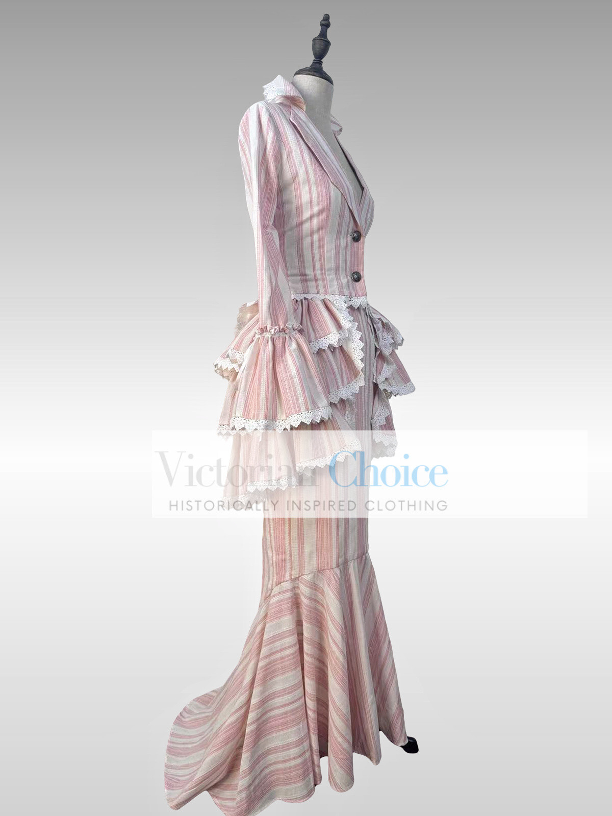 Edwardian Downton Abbey 1900s Vintage Form Fitting Peplum Dress Theater Gown 328