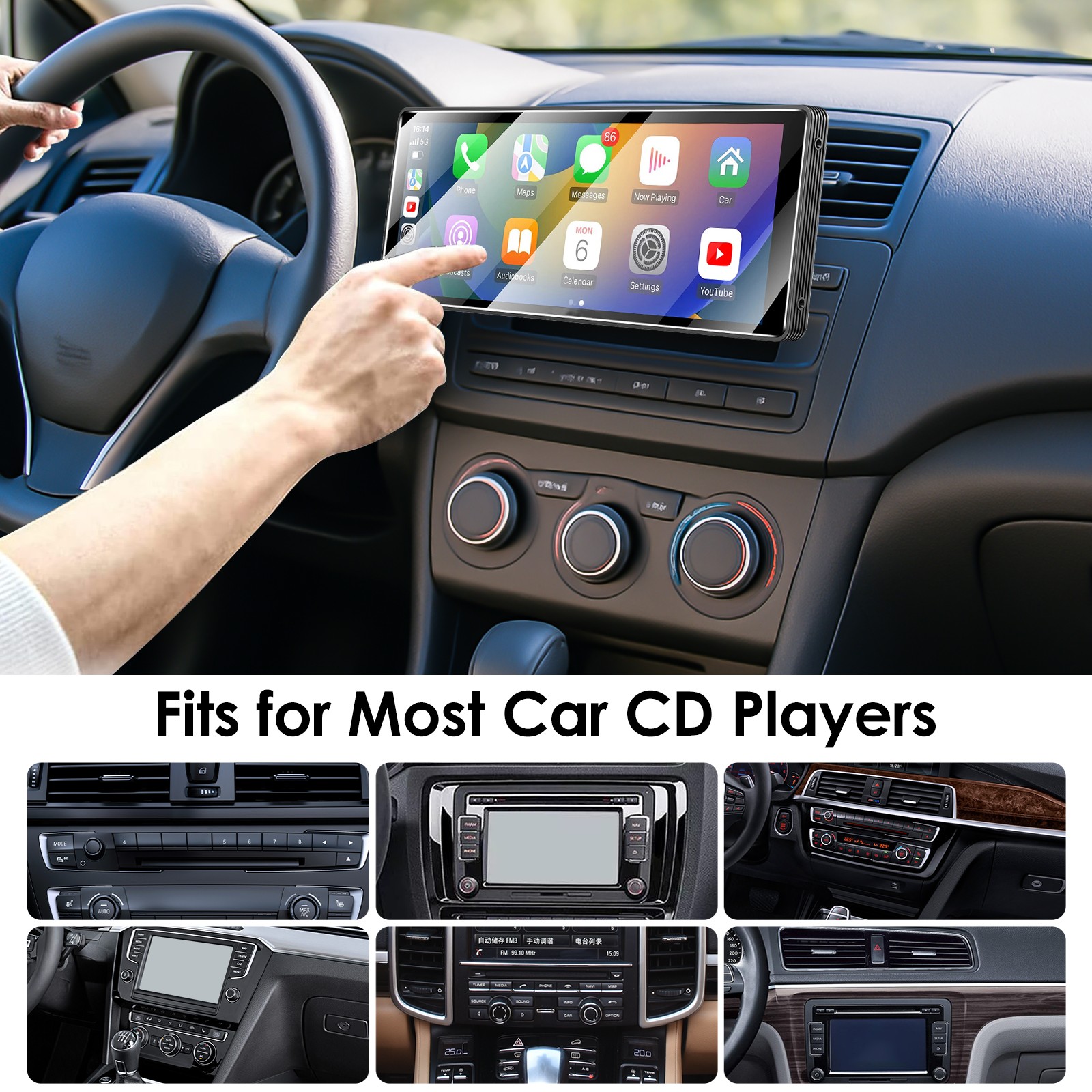 CD Slot Mount for 7-10"CarPlay Screen 360°Rotation Shockproof Car Monitor Holder