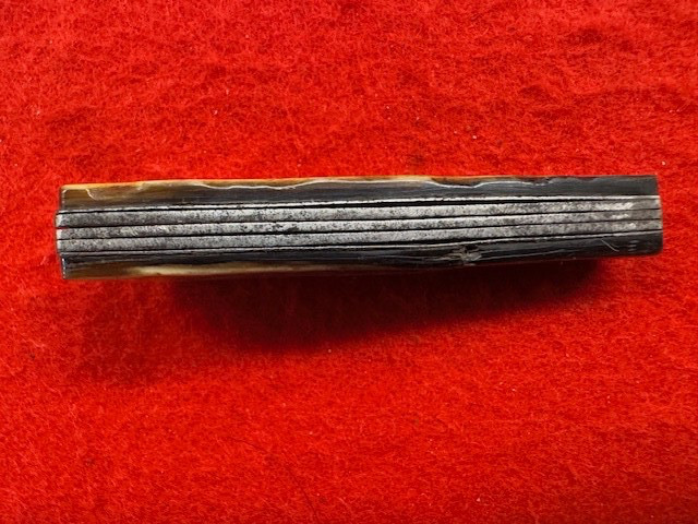 1859 CIVIL WAR THREE BLADE FLEAM, HORN SCALES, NAME ENGRAVED & DATED (674)