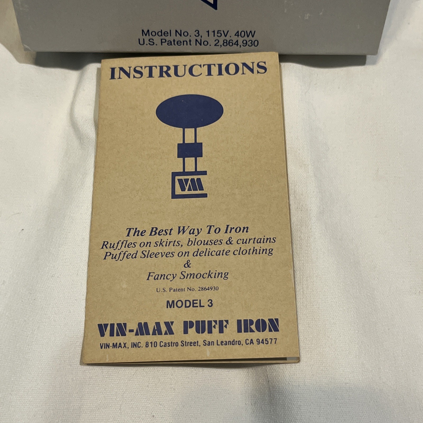 VIN MAX Puff Iron Model 3 Hi Lo Off Heat Control Box & Paperwork Great Cond
