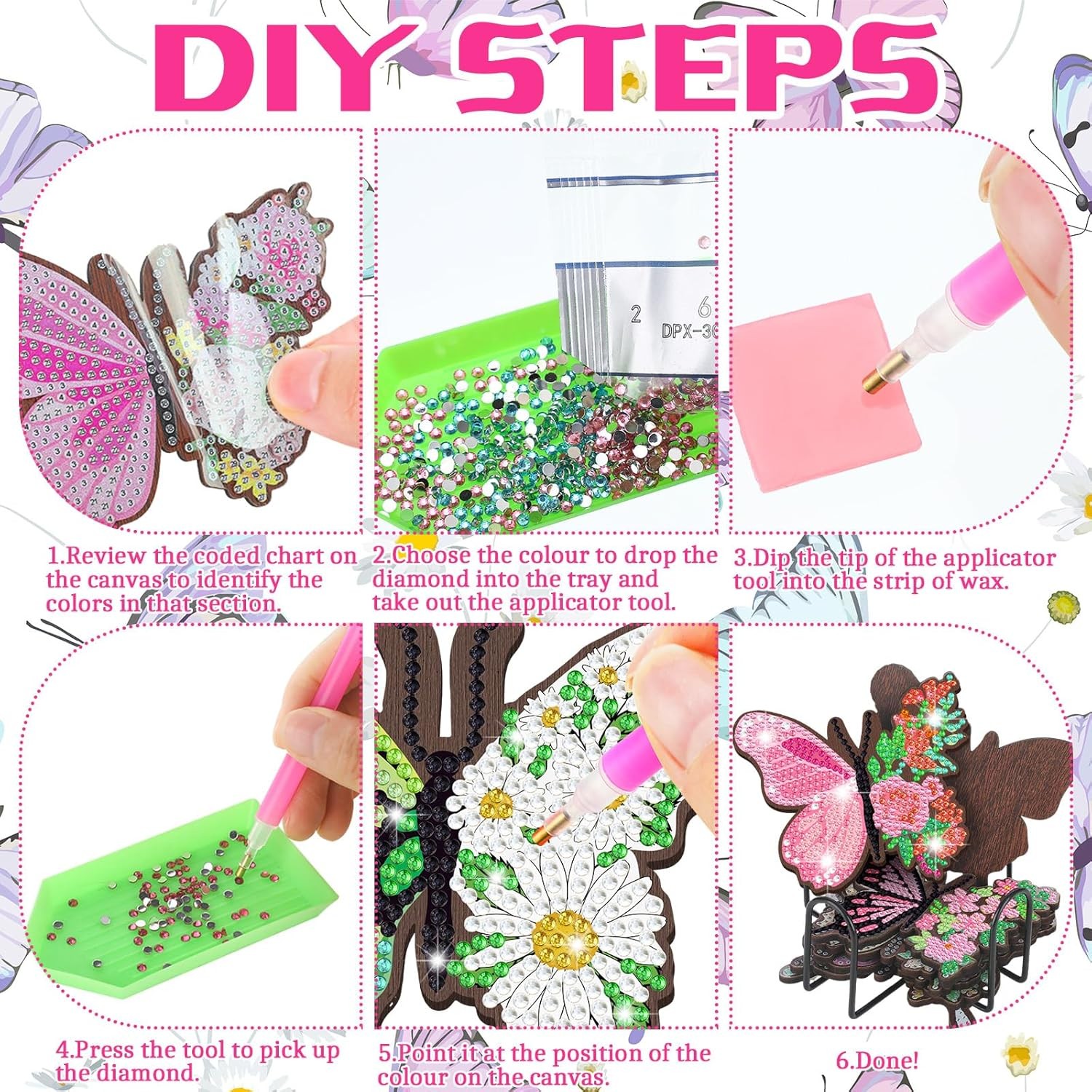 8 Pcs Butterfly Coasters Kit Christmas Diamond Art Coasters Butterfly Shape Diam