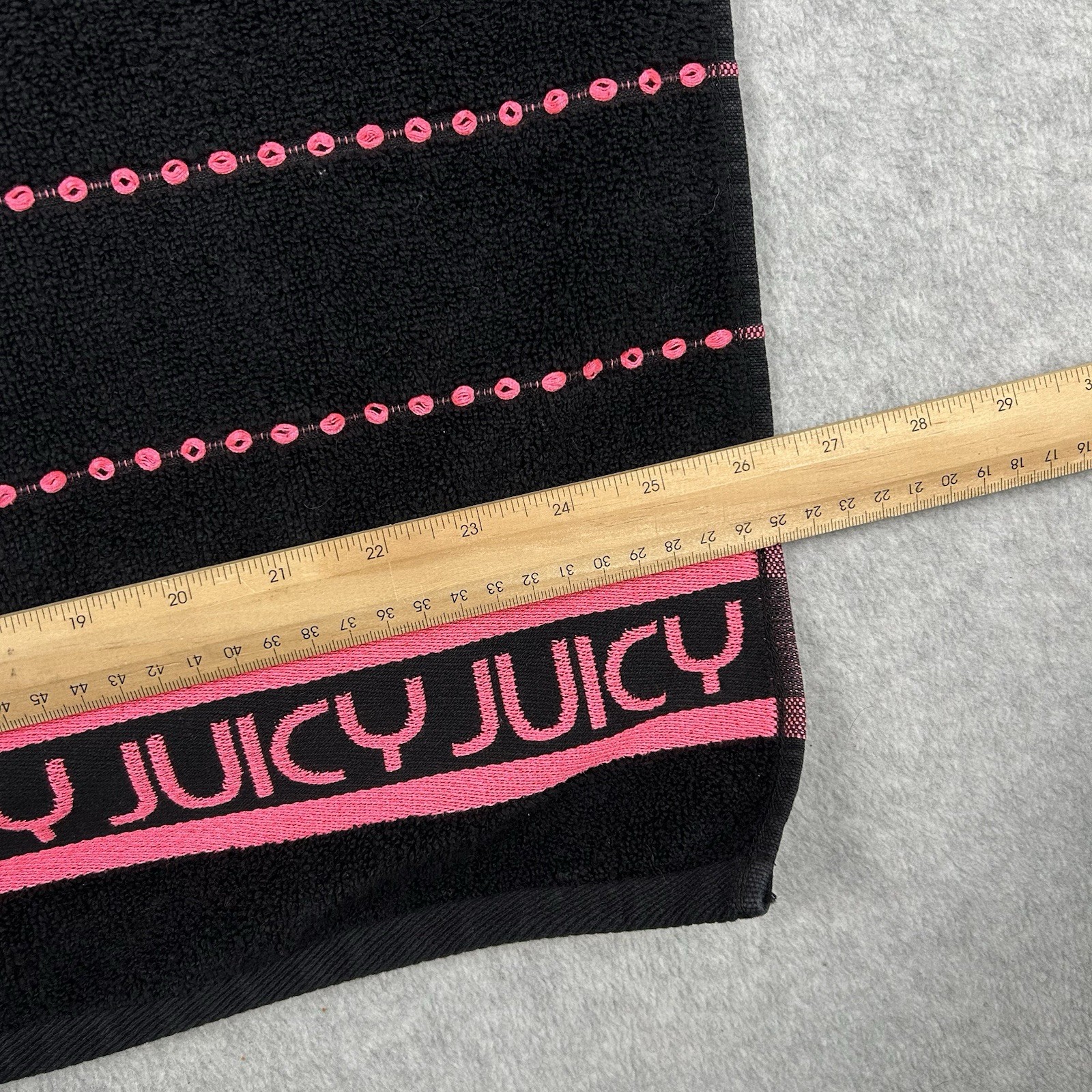 Juicy Couture Logo Pink Black Spellout Stripe Cotton Swim Pool Beach Bath Towel