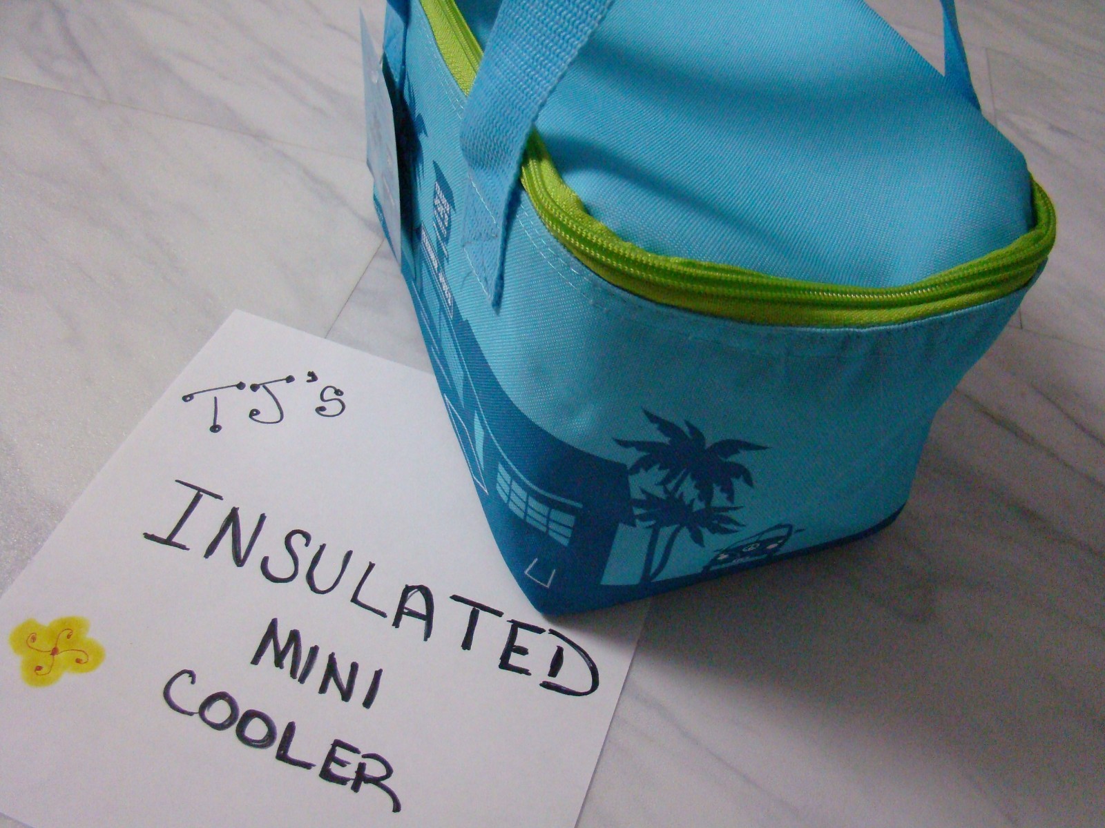 New Trader Joe's Teal Blue Neon Green Insulated MINI Cooler Reusable Lunch Bag