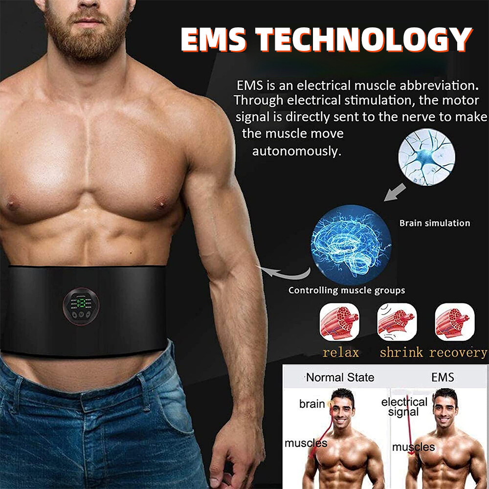 Rechargeable EMS Abdominal Muscle Toning Belt Trainer ABS Stimulator Toner Belt