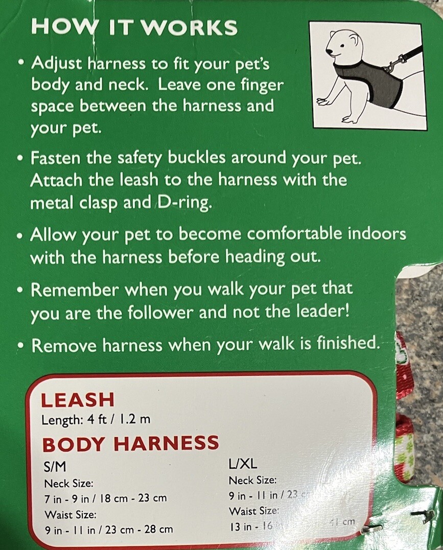 Life's Fur-Tastic BODY HARNESS & LEASH ~ S/M ~ For Ferrets, Guinea Pig, Rabbits