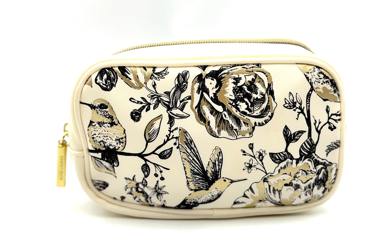 Estee Lauder Faux Leather Flower & Bird Print Makeup Bag with Zipper