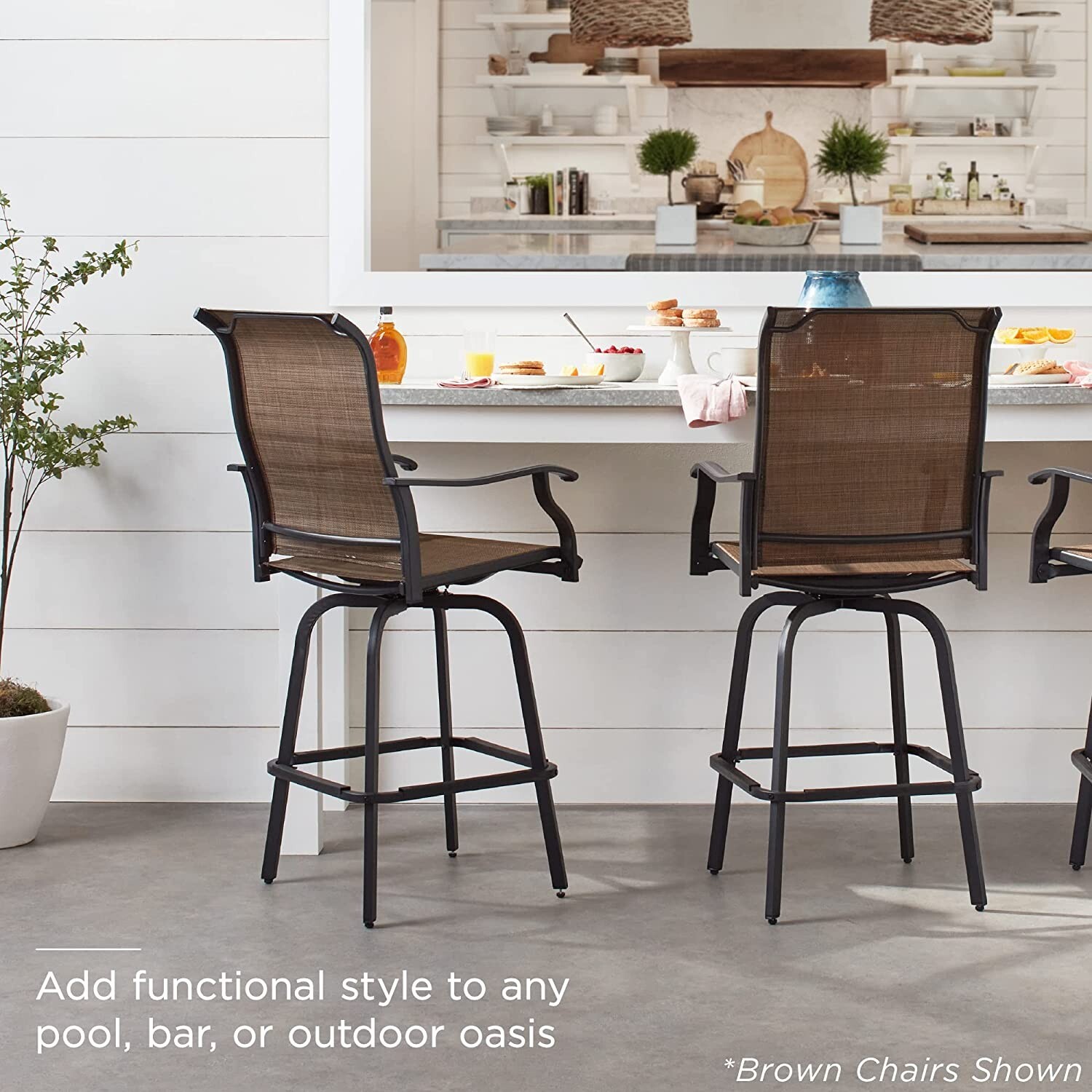 Outdoor Patio Chairs Set of 2 Swivel Bar Stools Bar Height Bistro Barstools