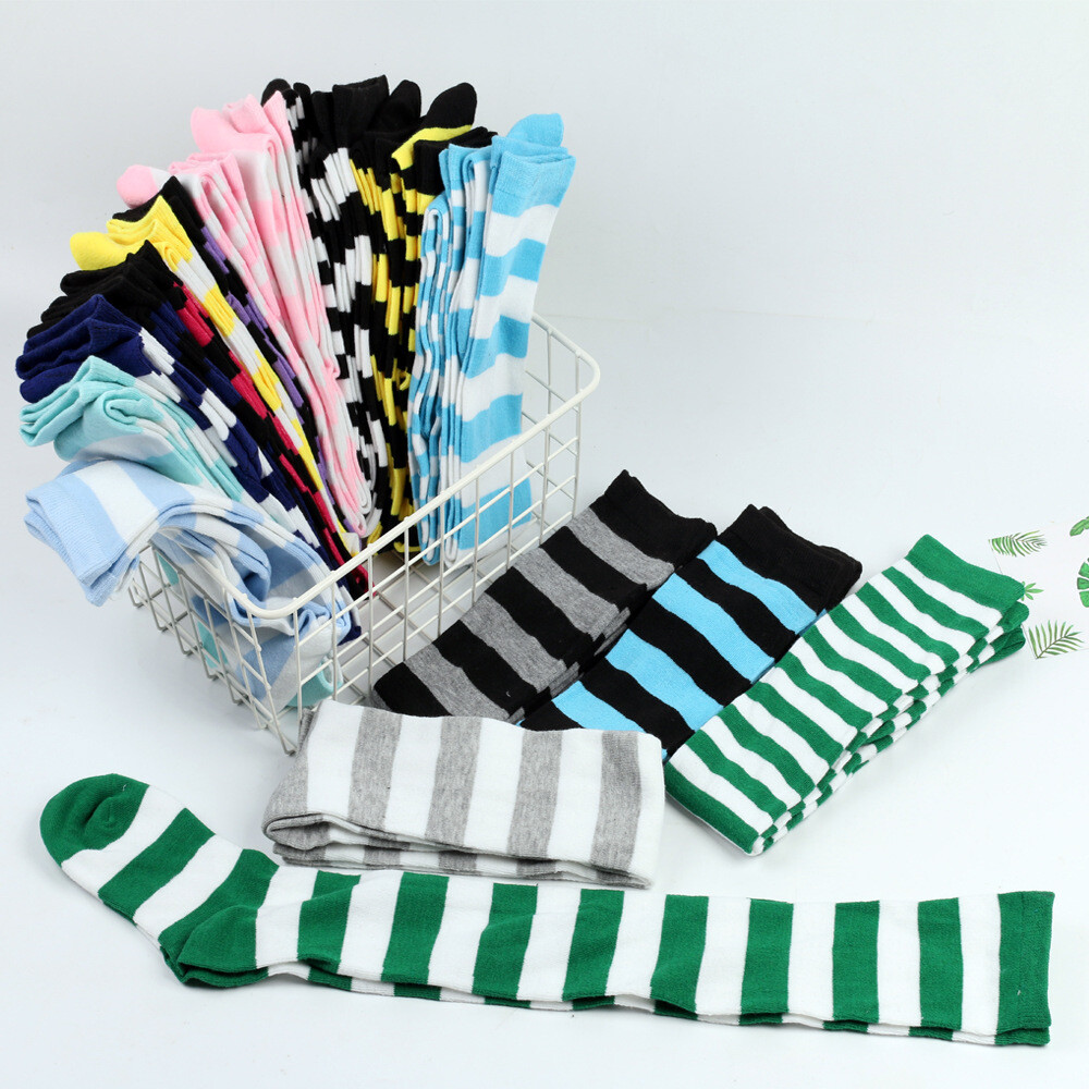Women Girls Striped Long Socks Over The Knee Socks Thigh High Stockings Casual