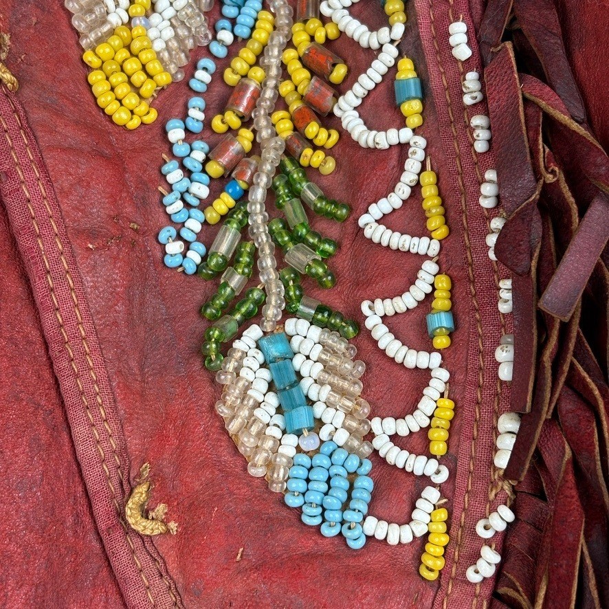 1880 - 1920 Handmade Red Leather Beaded Ceremonial Coat Native American Western