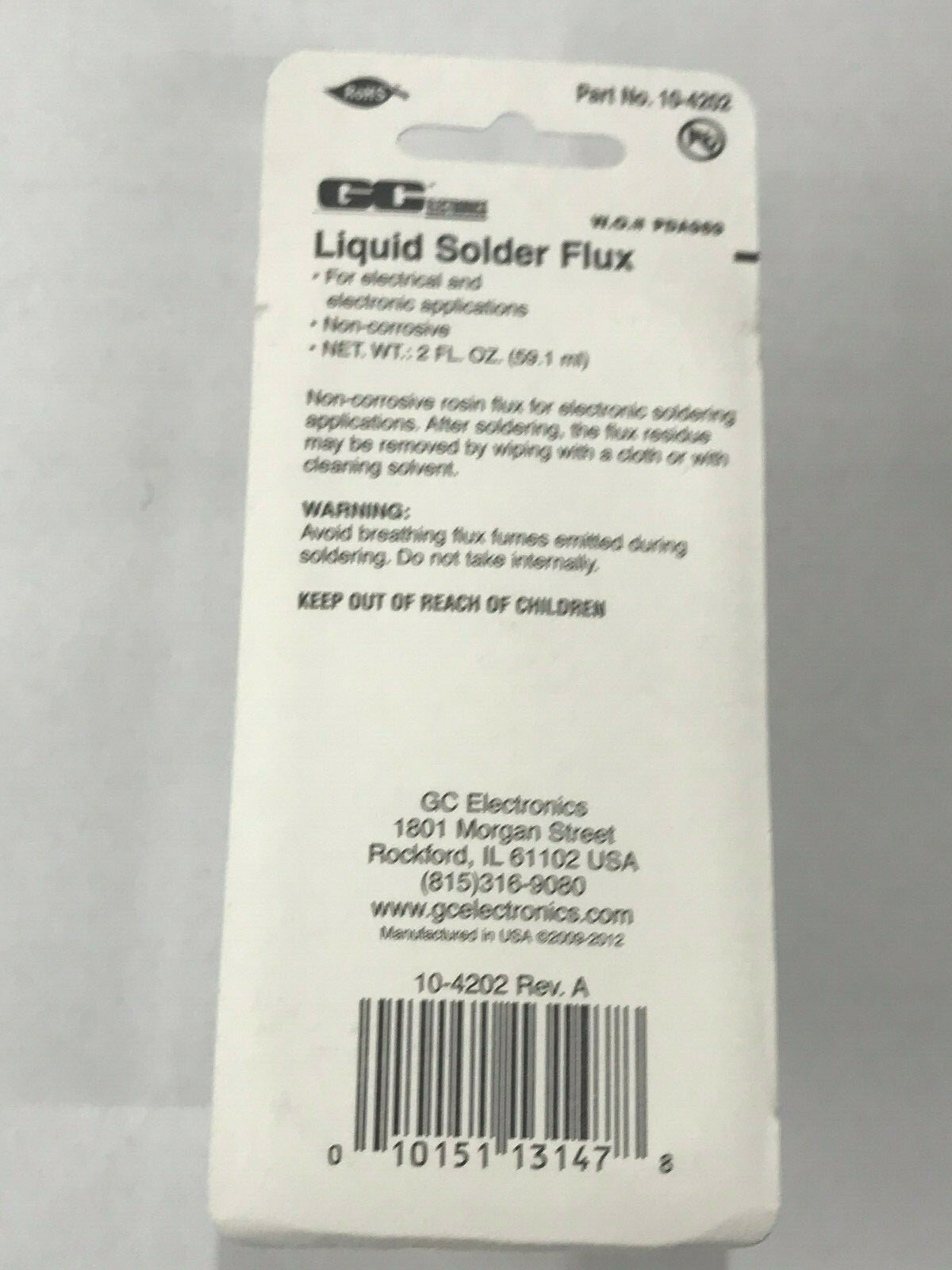 LIQUID SOLDER FLUX, GC ELECTRONICS 10-4202, 2FL OZ Bottle, Made in USA