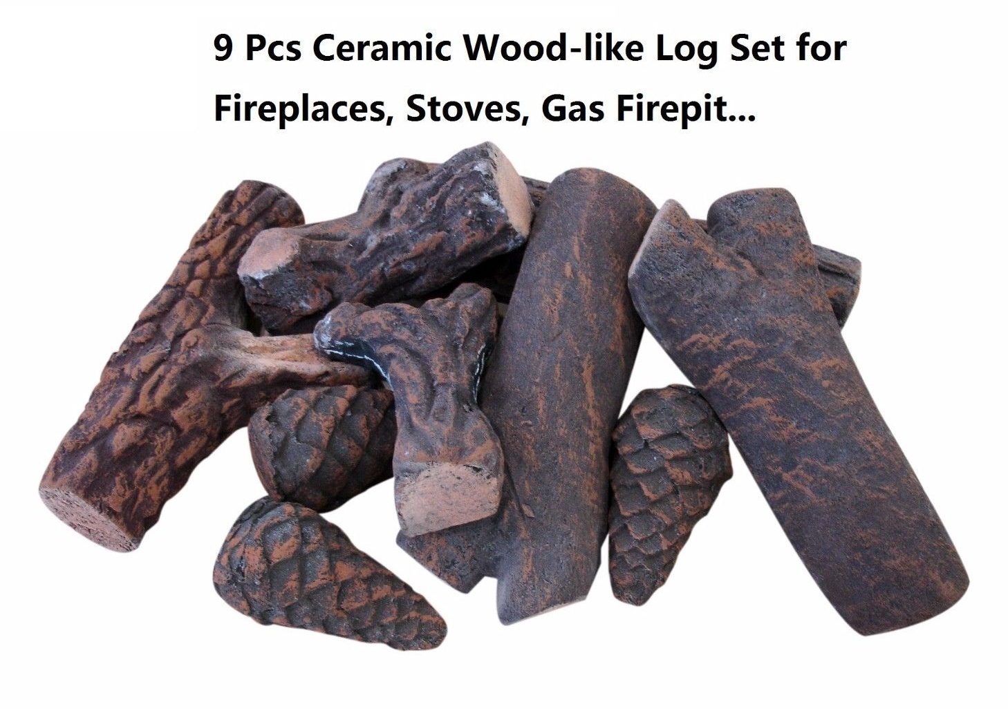 4 5 8 9 10 Pcs Ceramic decorative Log for Gas Fireplace, stoves, firepit
