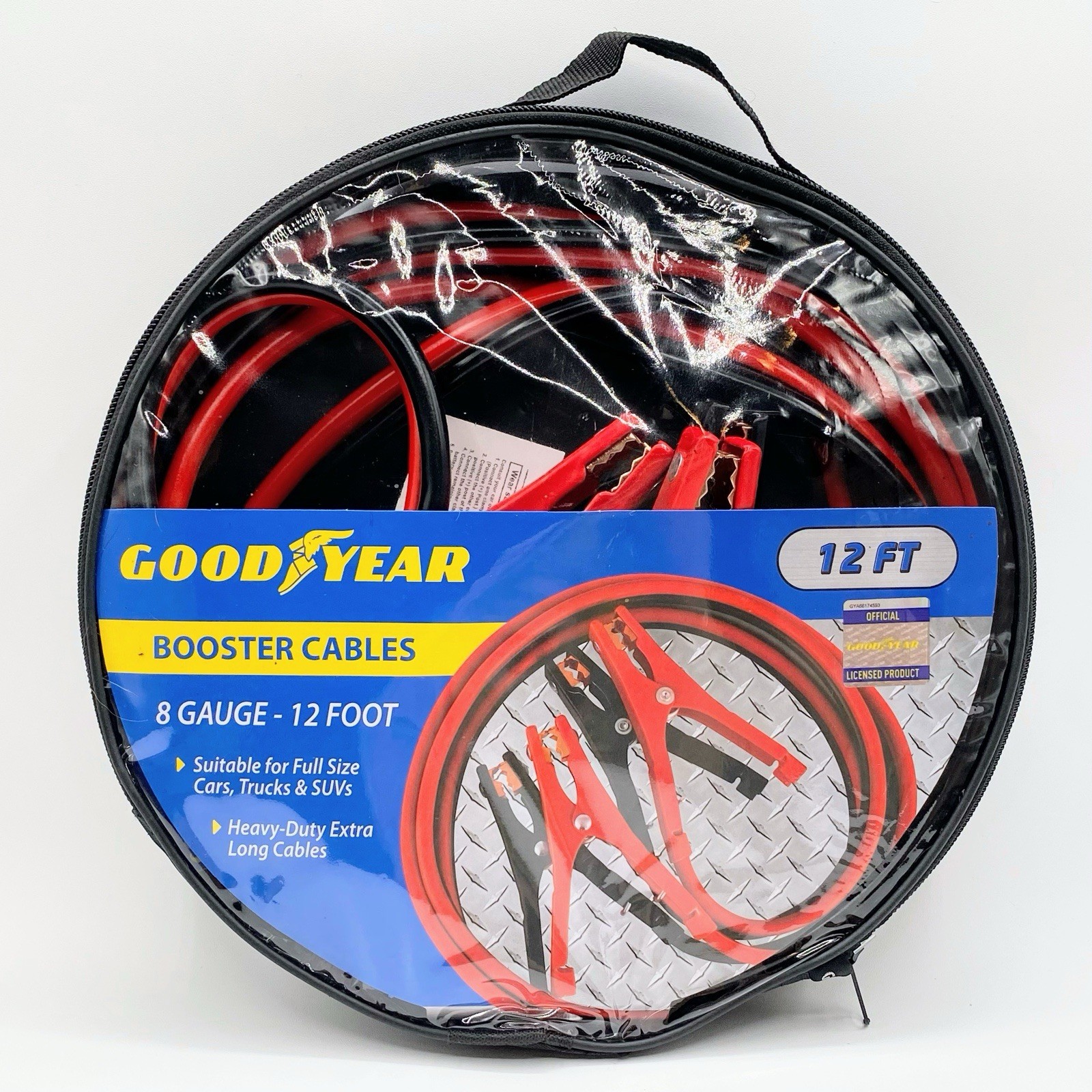Goodyear Booster/Jumper Cables 8 Gauge Long 12 Ft Heavy Duty Full Size Vehicles